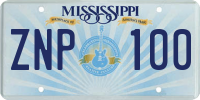 MS license plate ZNP100