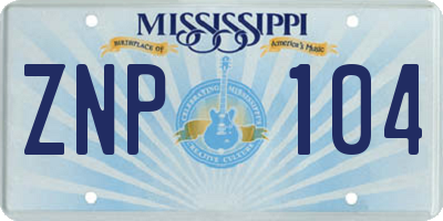 MS license plate ZNP104