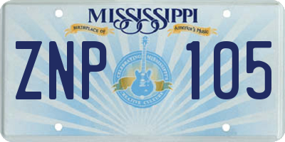 MS license plate ZNP105