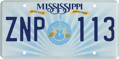 MS license plate ZNP113