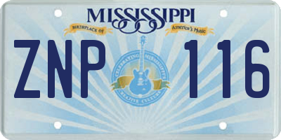 MS license plate ZNP116