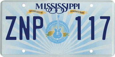 MS license plate ZNP117
