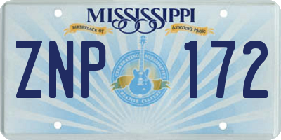 MS license plate ZNP172