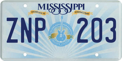MS license plate ZNP203