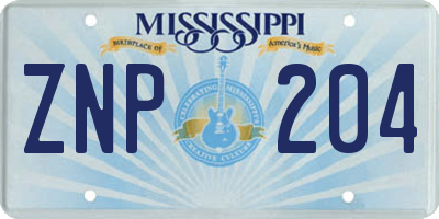 MS license plate ZNP204