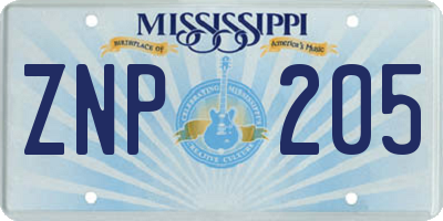 MS license plate ZNP205