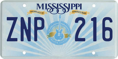 MS license plate ZNP216