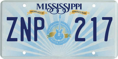 MS license plate ZNP217