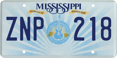 MS license plate ZNP218