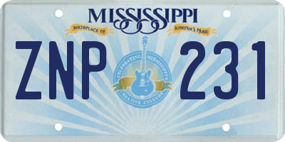MS license plate ZNP231