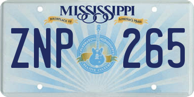 MS license plate ZNP265