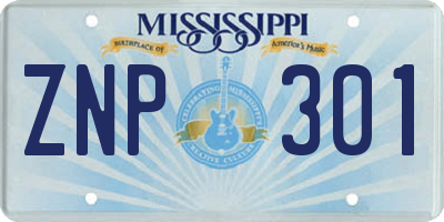 MS license plate ZNP301