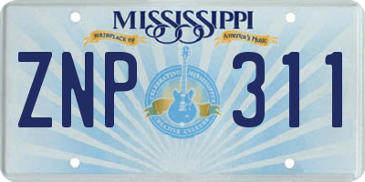 MS license plate ZNP311
