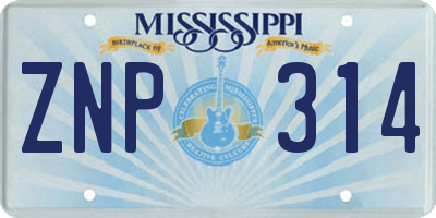 MS license plate ZNP314
