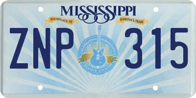 MS license plate ZNP315