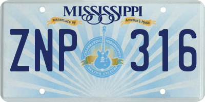 MS license plate ZNP316