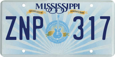 MS license plate ZNP317