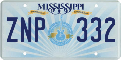 MS license plate ZNP332