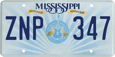 MS license plate ZNP347