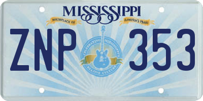 MS license plate ZNP353