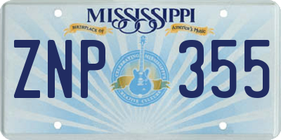 MS license plate ZNP355
