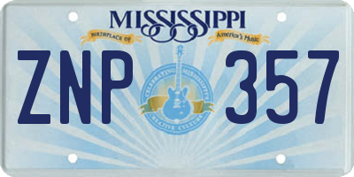 MS license plate ZNP357