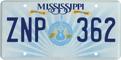 MS license plate ZNP362