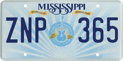 MS license plate ZNP365