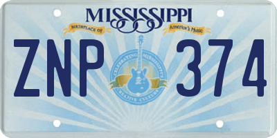 MS license plate ZNP374
