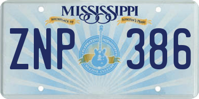 MS license plate ZNP386