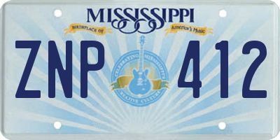 MS license plate ZNP412