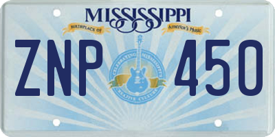 MS license plate ZNP450
