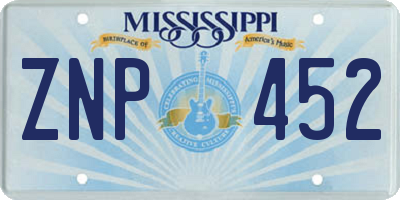 MS license plate ZNP452