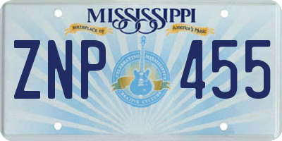 MS license plate ZNP455