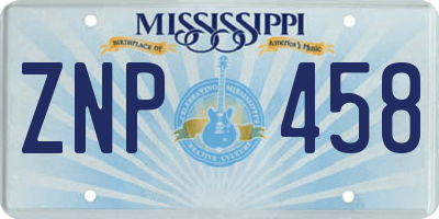 MS license plate ZNP458