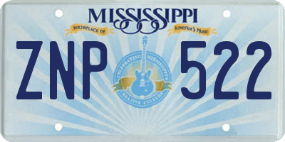 MS license plate ZNP522