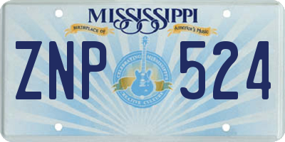 MS license plate ZNP524