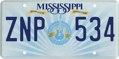 MS license plate ZNP534