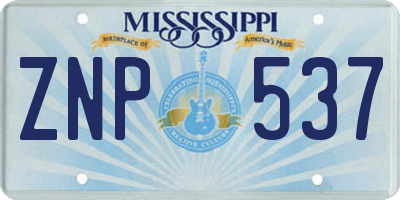 MS license plate ZNP537