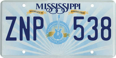 MS license plate ZNP538