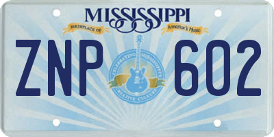 MS license plate ZNP602