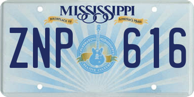MS license plate ZNP616