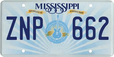 MS license plate ZNP662