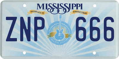 MS license plate ZNP666