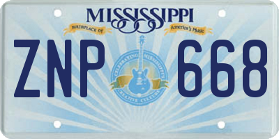 MS license plate ZNP668