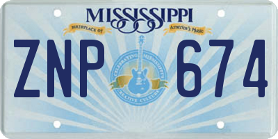 MS license plate ZNP674