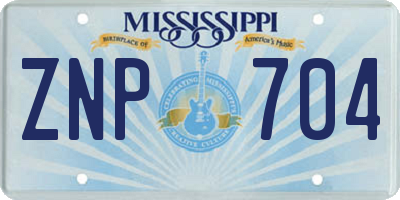 MS license plate ZNP704