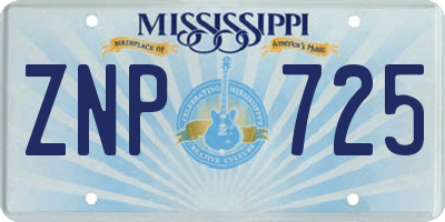 MS license plate ZNP725
