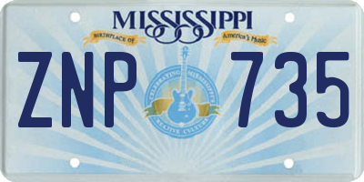 MS license plate ZNP735