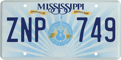 MS license plate ZNP749